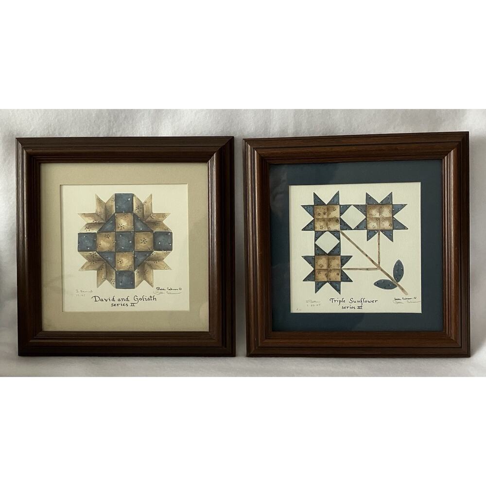 Vtg 1984 Quilt Classics Framed Art Prints Wall Hangings by Patti Cahoon Signed